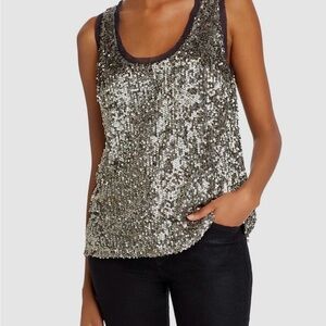 Velvet Graham Spencer Women's Silver Sequin Sleeveless Tank Top Size L NWT